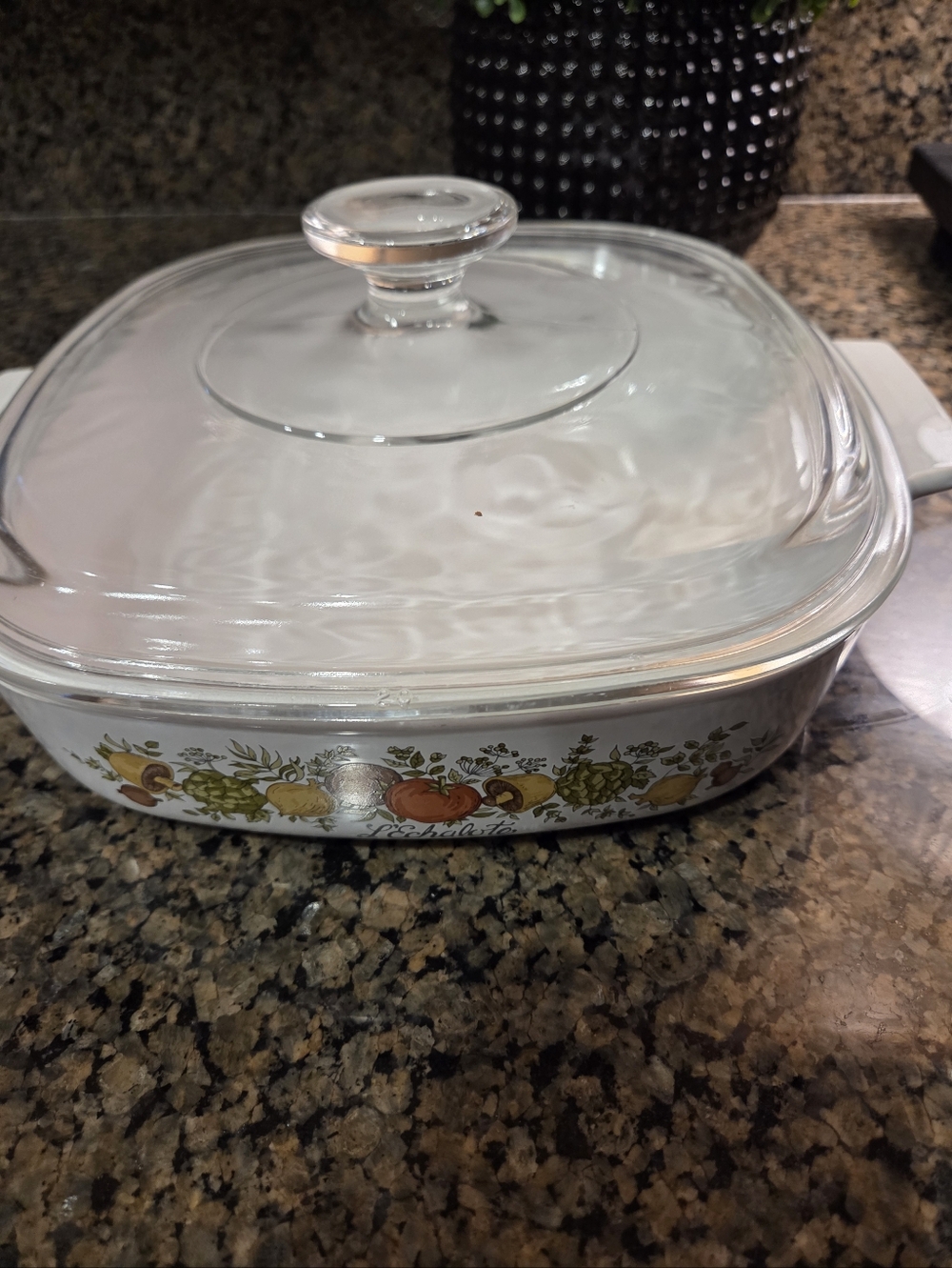 CorningWare Vintage Glass Covered Square Casserole Dish Spice of Life L'Echalote